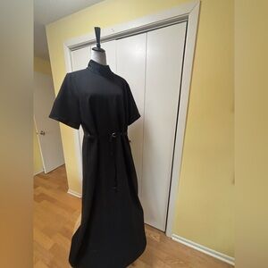 Classic Black Short-Sleeve Maxi Dress with Waist Tie by Rachel Comey